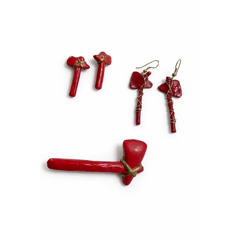 Tomahawk Vintage Earring Brooch 3 Piece Set